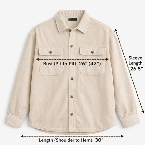 ASOS DESIGN Corduroy Shirt Jacket Men’s 2XL Cream Button Front Overshirt Cotton - Picture 4 of 6